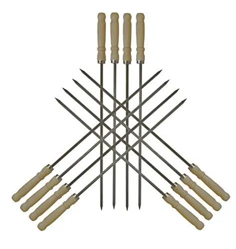 Produktbild: CLT Grillspieße aus Edelstahl mit Holzgriff Wiederverwendbar Spieße für Schaschlik Stockbrot Kebab Köfte BBQ Lagerfeuer 12 Stück