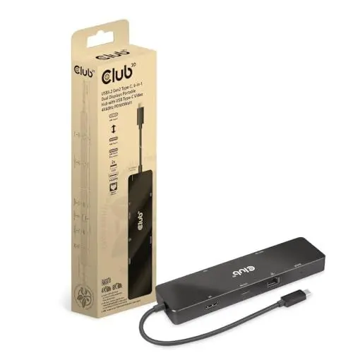 Produktbild: Club3D CSV-1584 6-in-1 USB3.2 Gen2 Typ-C Dual Displays Portable Dock mit USB Typ-C Video 4K60Hz
