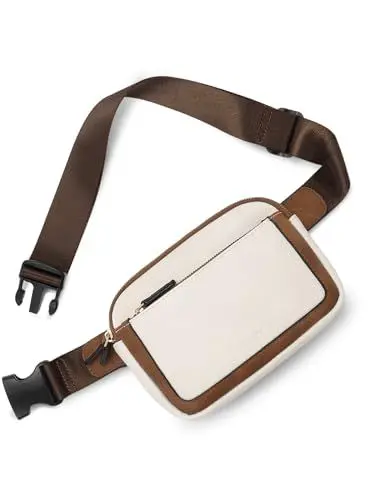 Produktbild: CLUCI Bauchtasche Damen PU Leder Gürteltasche Kleine Umhängetasche Verstellbarer Schultergurt Stylisch Brusttasche Sport Mode Hüfttaschen Beige mit Braun