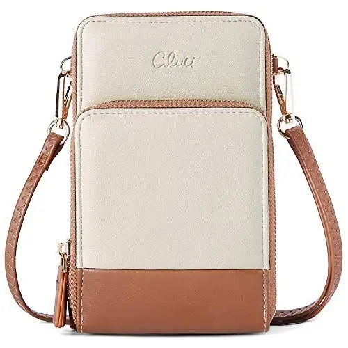 Produktbild: CLUCI Handy Umhängetasche Damen PU Leder Retro Portemonnaie Kleine Geldbörse Damen Schultertasche mit Kartenfächer Beige mit Braun