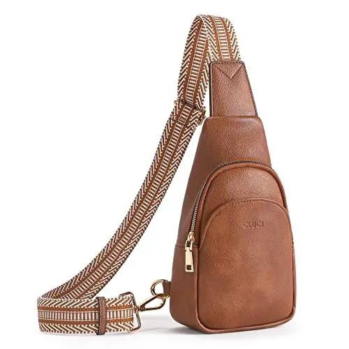 Produktbild: CLUCI Sling Bag Klein Brusttasche, Damen PU Leder Crossbody Umhängetasche Bauchtasche für Reisen, Einkaufen, Schultertasche mit Verstellbarer Schultergurt Braun