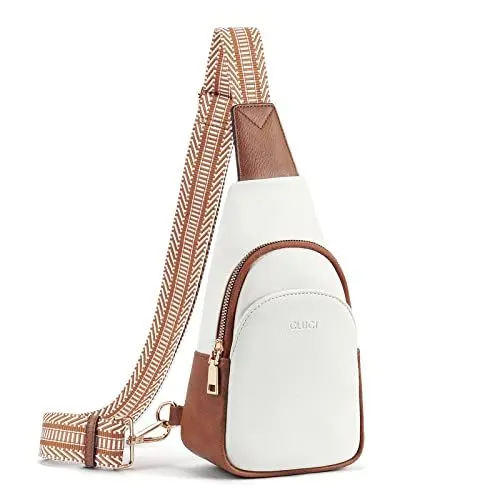 Produktbild: CLUCI Sling Bag Klein Brusttasche, Damen PU Leder Crossbody Umhängetasche Bauchtasche für Reisen, Einkaufen, Schultertasche mit Verstellbarer Schultergurt Beige mit Braun