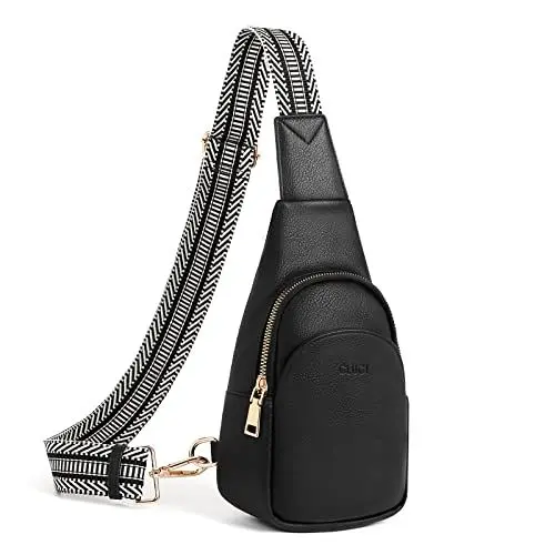 Produktbild: CLUCI Sling Bag Klein Brusttasche, Damen PU Leder Crossbody Umhängetasche Bauchtasche für Reisen, Einkaufen, Schultertasche mit Verstellbarer Schultergurt Schwarz