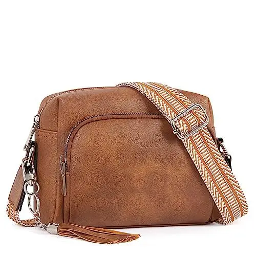 Produktbild: CLUCI Umhängetasche, Crossbody Bag Breiter Gurt, Handy Schultertasche PU Leder, Handtasche damen, Klein mit Fransen Verstelbaar Schultergurt Braun