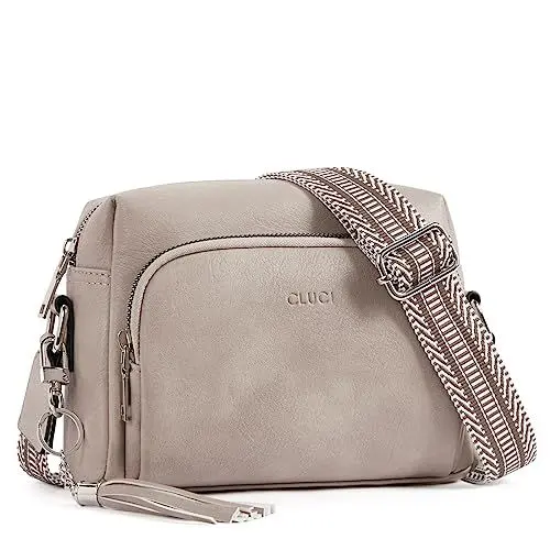 Produktbild: CLUCI Umhängetasche Damen, Crossbody Bag Breiter Gurt, Handy PU Leder, Handtasche , Schultertasche Klein mit Fransen Verstelbaar Schultergurt Grau