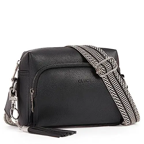 Produktbild: CLUCI Umhängetasche Damen, Crossbody Bag Breiter Gurt, Handy Schultertasche PU Leder, Handtasche, Klein mit Fransen Verstelbaar Schultergurt Schwarz