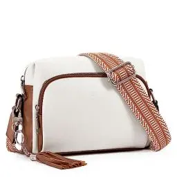 Produktbild: CLUCI Umhängetasche Damen, Crossbody Bag Breiter Gurt, Handy Schultertasche PU Leder, Handtasche , Klein mit Fransen Verstelbaar Schultergurt Beige mit Schwarz