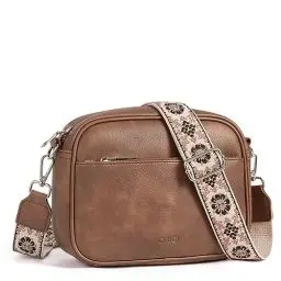Produktbild: CLUCI Umhängetasche Damen, Crossbody Bag Damen Breiter Gurt PU Leder, Handtasche zum Umhängen, Schultertasche für Frauen mit einstellbarem breitem Riemen Braun