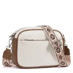 Produktbild: CLUCI Umhängetasche Damen, Crossbody Bag Damen Breiter Gurt PU Leder, Handtasche zum Umhängen, Schultertasche für Frauen mit einstellbarem breitem Riemen Beige mit Braun