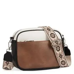 Produktbild: CLUCI Umhängetasche Damen, Crossbody Bag Damen Breiter Gurt PU Leder, Handtasche zum Umhängen, Schultertasche für Frauen mit einstellbarem breitem Riemen Schwarz mit Braun Beige