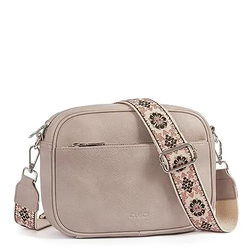 Produktbild: CLUCI Umhängetasche Damen, Crossbody Bag Damen Breiter Gurt PU Leder, Handtasche zum Umhängen, Schultertasche für Frauen mit einstellbarem breitem Riemen Grau