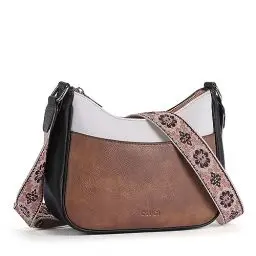 Produktbild: CLUCI Umhängetasche Damen, PU Leder Handtasche Damen Crossbody Bag Damen，Handytasche zum Umhängen，Schultertasche für Frauen mit Einzigartige verstellbarem Farbigem Riemen，braun mit schwarz und weiß