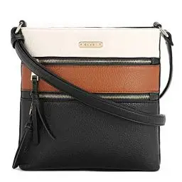Produktbild: CLUCI Umhängetasche Damen PU Leder Schultertasche Mittelgroß Reißverschlusstasche Verstellbarer Riemen Weich Stylisch Schwarz mit Braun Weiß