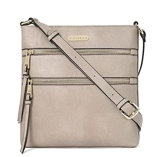 Produktbild: CLUCI Umhängetasche Damen PU Leder Schultertasche Mittelgroß Reißverschlusstasche Verstellbarer Riemen Weich Stylisch Grau