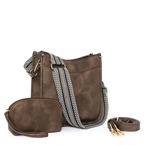 Produktbild: CLUCI Umhängetasche für Damen,Handtasche PU Leder mittelgroß Crossbody Bag mit Geldbörse, 2-teiliges Set Schultertasche für Frauen mit Zwei austauschbare Bedingungen Schultergurte,Kaffee