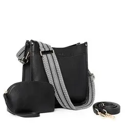 Produktbild: CLUCI Umhängetasche für Damen,Handtasche PU Leder mittelgroß Crossbody Bag mit Geldbörse, 2-teiliges Set Schultertasche für Frauen mit Zwei austauschbare Bedingungen Schultergurte,Schwarz