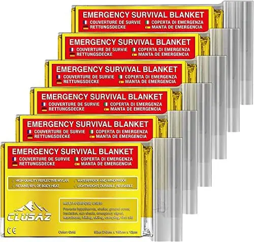 Produktbild: CLUSAZ 6 Rettungsdecke XL, Notfall Ausrüstung Verbandskasten, Erste Hilfe Löschdecke, Alufolie Wärmedecke für Auto, Uberlebensausrüstung für Outdoor, Thermodecke für Wandern