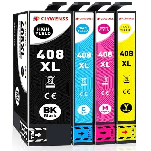 Produktbild: Clywenss 408L Patronen Kompatibel mit Epson 408L 408XL 408 Multipack für Workforce Pro WF-C4310DW WF-C4810DTWF WF-C4310 WF-C4810 Druckerpatronen, 4er-Pack (Schwarz, Cyan, Magenta, Gelb)