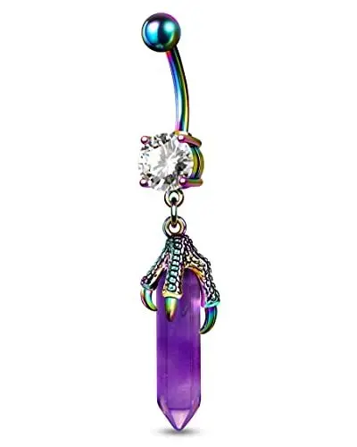 Produktbild: CM Crareesi Mania Bauchnabelpiercing Chirurgenstahl 14G 10mm Stablänge Drachenklauen Baumelnen Bauchnabel Piercing Schmuck mit natürlicher Edelstein Gem für Damen und Herren