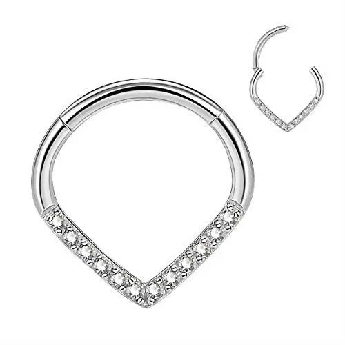 Produktbild: CM Crareesi Mania Tropfen Ohrring Creolen Helix Piercings Chirurgenstahl 16G Conch Piercing Ring Tragus Piercing Silber V-Form Helix Nasen Septum Rook Ring Hoop Knorpel Nasenpiercing mit Zirkonia