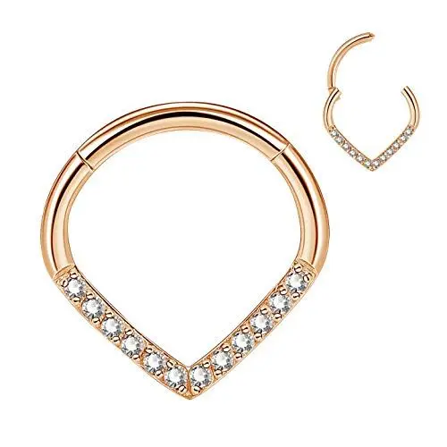 Produktbild: CM Crareesi Mania Tropfen Ohrring Creolen Helix Piercings Chirurgenstahl 16G Conch Piercing Ring Tragus Piercing Silber V-Form Helix Nasen Septum Rook Ring Hoop Knorpel Nasenpiercing mit Zirkonia