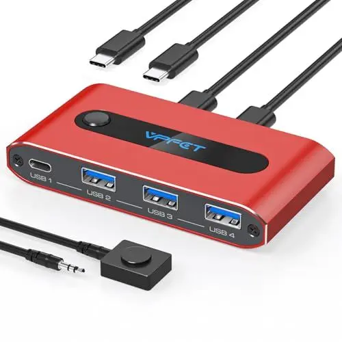 Produktbild: CMSTEDCD 10Gbps USB C Switch 2 PC teilen 4 USB 3.2 Port USBC Umschalter für Laptop teilen Tastatur Maus Webcam Es wird keine Videoübertragung und PD-Laden Unterstützt Mit 2XUSB-C zu C Datenkabeln