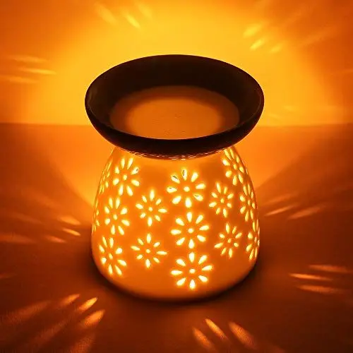 Produktbild: cmxing Duftlampe mit kerzenhalter Duftlampe aus Keramik Aromalampe Teelichthalter Aromalampe Weiß (Blume)