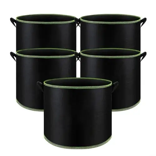 Produktbild: 5 Stück Stoff Pflanztöpfe Runde Belüftungs Pflanztöpfe Pflanzbeutel 3–12 Gallonen Schwarz Pflanze Grow Bag(5 Gallon/18.9L)