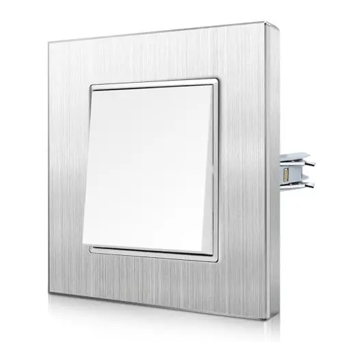 Produktbild: CNBINGO Aluminium Lichtschalter mit Spannkrallen - Licht Schalter Unterputz mit Rahmen aus Aluminium - Kratzfest Wippschalter - Silber Einbauschalter - 1 Fach 1 Weg Wandschalter