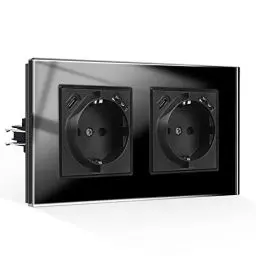 Produktbild: CNBINGO Doppelsteckdose mit USB Anschluss, 2× (USB-A und Typ-C Port Max.2,1 Amp total), Unterputz Steckdose mit Krallen, Schuko Steckdose mit Glasrahmen in Schwarz, 2-Fach