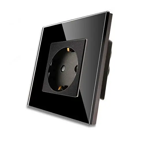 Produktbild: CNBINGO Glas Schuko Steckdose unterputz, Einzelsteckdose Schwarz, Wandsteckdose einfach mit Glasrahmen