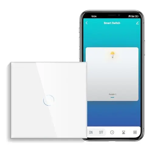 Produktbild: CNBINGO Smart Touch Lichtschalter Arbeiten mit Alexa, Google Home - Kein Neutralleiter Erforderlich - WLAN Lichtschalter unterputz Weiß - mit Glas Panel und Status-LED
