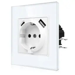 Produktbild: CNBINGO USB Einzelsteckdose mit Krallen - Glas Schuko Steckdose Unterputz mit USB Anschluss - 1× (Typ-C und USB-A Max.2,1 Amp) - Einfach Weiß Wandsteckdose mit Kindersicherung - JFGMAC