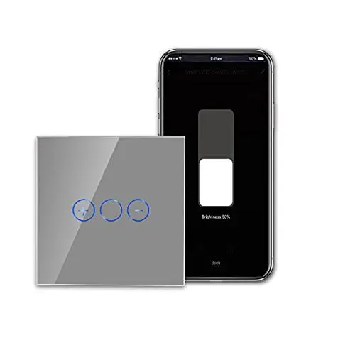 Produktbild: CNBINGO WLAN Dimmschalter für dimmbare LED-Leuchten - Smart Touch Lichtschalter Arbeit mit Alexa, Google Assistant - Glas Wandschalter unterputz Grau - Neutralleiter Wird Benötigt