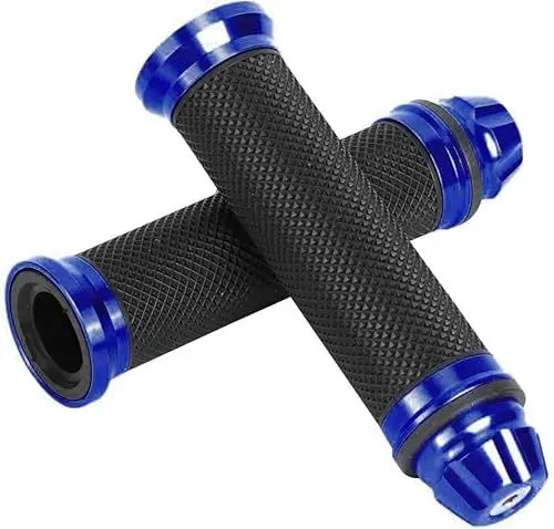 Produktbild: CNC-Aluminium-Gummi-Lenkerhand, Griffe für 7/8-Zoll-Motorradlenker (Blau)