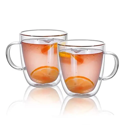 Produktbild: CNGLASS Doppelwandige Macchiato Gläser 350ml/12oz, Isolierte Kaffeetassen Glas 2er Set, Klare Kaffeegläser Tassen mit Henkel für Latte Macchiato Cappuccino