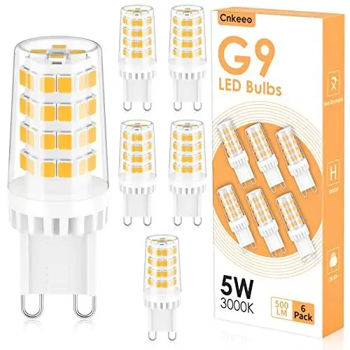 Produktbild: Cnkeeo G9 LED Lampe Warmweiß 3000K, 5W G9 LED Leuchtmittel Ersatz 50W Halogenlampen, 500LM, 360° Abstrahlwinkel, Nicht Dimmbar Kein Flimmern, Geeignet für Kronleuchter Interieur Dekoration 6er Pack