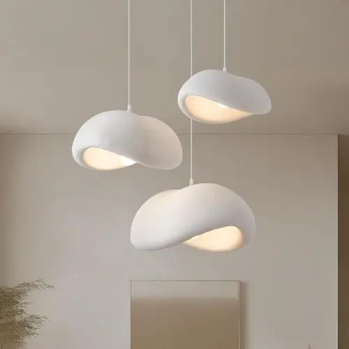 Produktbild: CNMKLM Moderne 3-Flammig Pendelleuchte,Wabi-sabi Stil Esszimmer Hängelampe Über Tisch,Beige Weiß Kücheninsel Pendellampe,Höhenverstellbare Polystyrol-Hängeleuchte Für Innenräume(3 heads/S+M+L)