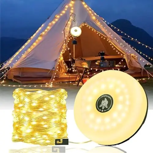 Produktbild: CNMTCCO Camping Lichterkette Aufrollbar - Tragbare Vielseitige LED Lichterkette 10M, USB Wiederaufladbare Wasserdichte Campinglampe, Lichterkette Camping Für Outdoor Camping Hof Dekor ﻿(Warmes Licht)