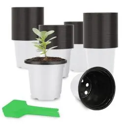 Produktbild: CNNIK 100 Stück Anzuchttöpfe 12cm Pflanztöpfe Kunststoff Rund Blumentopf Plastik Innen Außenbereich Anzuchttopf Weiß Untertopf mit 100 Stück Pflanzenschilder