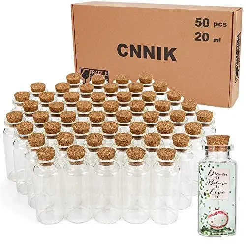 Produktbild: CNNIK 50 Stück Mini Glasflaschen mit Korken 20ml Reagenzglas mit Korken Kleine Glasflaschen für Hochzeit Gefälligkeiten Partei Dekoration Gewürzgläser DIY Kunsthandwerk