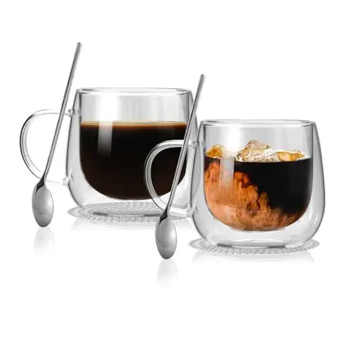 Produktbild: CNNIK Espressotassen Latte Macchiato Gläser Cappuccino Tassen Doppelwandige Gläser Kaffee Espresso tassen set Thermogläser Doppelwandige Kaffeegläser Kaffeetassen set Teetasse glas 2er Set 300ml
