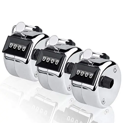 Produktbild: CNYMANY 3 Stück Handzähler, 4-stellige Lap-Tracker manuelle Clicker Metall mechanische Zählung bis 9999 für Sport Coach Casino - Silber