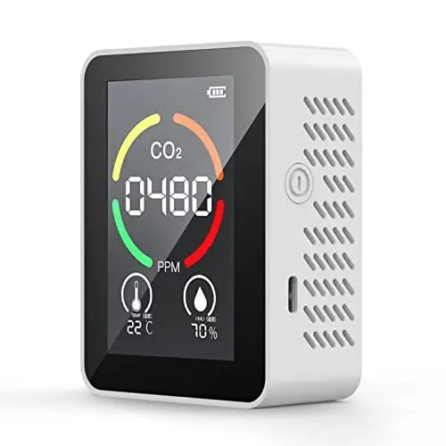 Produktbild: CO2-Detektor, 400~5000 PPM CO2-Sensor-Messgerät mit Automatischer Kalibrierung, Temperatur-Feuchte-Sensor mit Digitalanzeige (Weiss)
