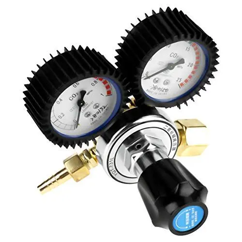 Produktbild: lyrlody CO2-Druckminderer G5/8, CO2-Regler CO2 Dual Zweistufiger Kegerator-Druckregler Bier-Co2-Regler für Gasflaschen mit Flachkopf Modell QF-2 geeignet