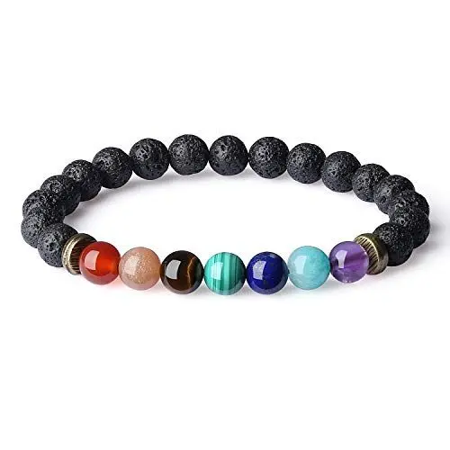 Produktbild: COAI Edelstein Vulkanstein und 7 Chakren Yoga-Armband Gebetsarmband in Größe L für Frauen und Männer