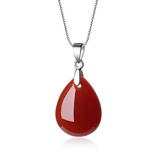 Produktbild: COAI Geschenkideen 925 Sterling Silber Halskette aus Achat Rot Träne der Engel und Wassertropfen Anhänger für Damen und Mädchen