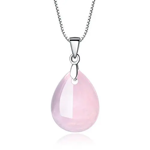 Produktbild: COAI Geschenkideen 925 Sterling Silber Halskette aus Rosenquarz Träne der Engel und Wassertropfen Anhänger für Damen und Mädchen