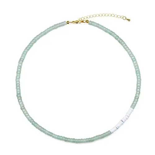 Produktbild: COAI Geschenkideen Damen 18k Vergoldete Kette Heishi Boho Halskette aus Grünem Aventurin und Howlith