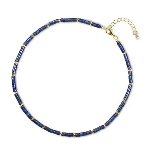 Produktbild: COAI Geschenkideen Damen 18k Vergoldete Kette Heishi Surfer Halskette Boho Bohemian Choker aus Lapislazuli